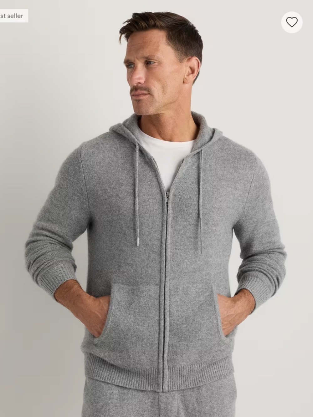 Quince Men's Light Gray Mongolian Cashmere Full-Zip Hoodie Medium